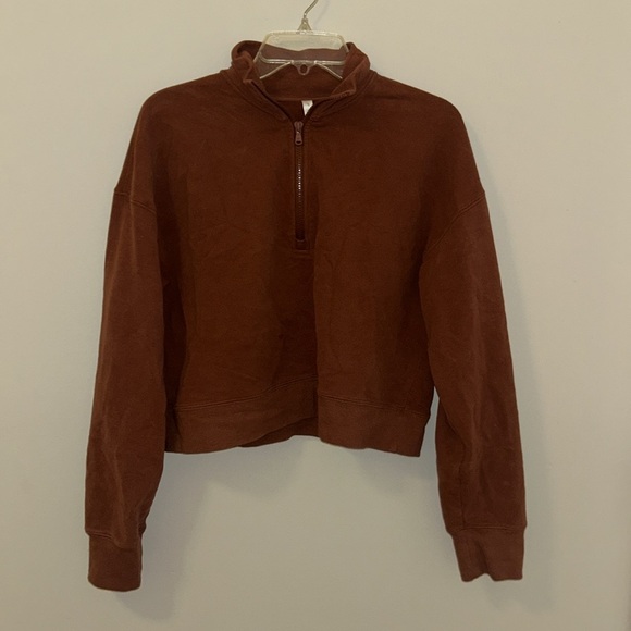 Fabletics super soft Rust orange Quarter-Zip Pullover cropped sweatshirt! - Picture 2 of 6